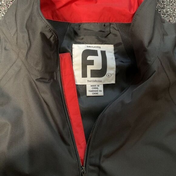 FootJoy Dryjoys Tour Collection Mens Black/Red 1/2 Zip Golf Windbreaker Jacket L - Picture 3 of 8
